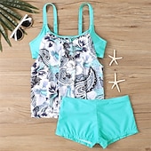 billiga One Pieces &amp; Tankinis-Dam Tankini Tvådelad baddräkt Brottarrygg Badkläder Blommig Badkläder Svart Blå Andningsfunktion Snabb tork Lättvikt Ärmlös - Simmning Surfing Strand Sommar Vår