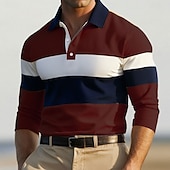 preiswerte Sportpolo für Herren-Herren Farbblock Rugby-Poloshirts Langarm Polo-Shirts Gerippter Polokragen Mode 3D-Druck Bequem Formell Arbeit Lässig Knöpfe Herbst Winter Wein Gelb Grau