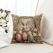 cheap Holiday Cushion Cover-Easter Decorative Toss Pillows Cover 1PC Bunny Eggs Soft Square Couch Cushion Case Pillowcase for Bedroom Livingroom Sofa Chair
