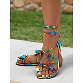 cheap Vacation Sandals-Women&#039;s Rainbow Strappy Flat Sandals with Butterfly Decorations – Eye-Catching and Comfortable for Summer, Beach and Festival Wear