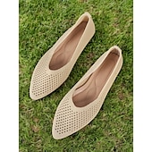 baratos Sapatilhas de mulher-sapatilhas femininas bege slip-on fly-knit com design de malha respirável, sola leve e ajuste confortável para uso casual de verão e roupas diárias
