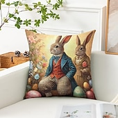 voordelige Vakantie kussensloop-Vintage Paas Decoratieve Toss Kussens Cover 1PC Konijn Zacht Vierkant Bankkussenhoes Kussenhoes voor Slaapkamer Woonkamer Sofa Stoel
