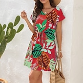 cheap Casual Floral Dresses-Women&#039;s Mini Dress Casual Dress A Line Dress Floral Dress Summer Dress Hawaiian Stylish Casual Vacation Daily Date Regular Fit Floral Short Sleeve V Neck Pink Red Blue Green Summer