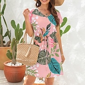 cheap Casual Floral Dresses-Women&#039;s Mini Dress Casual Dress A Line Dress Floral Dress Summer Dress Hawaiian Stylish Casual Vacation Daily Date Regular Fit Floral Short Sleeve V Neck Pink Red Blue Green Summer