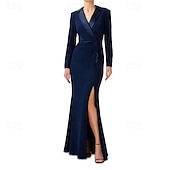 economico Lunghezza del pavimento-Abito Blazer Mermaide  Tromba Abito da Sera Abito Smoking Festa Serale Black Tie Gala Lunghezza A Terra Maniche Lunghe Collo a V Mercoledì Famiglia Addams Cotone Misto Schienale a Scala con Bottoni