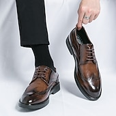 preiswerte Formell-Herren-Oxford-Schuhe im Brogue-Stil mit Flügelkappe aus Kunstleder – klassisches Schnürdesign für formelle Anlässe, Business und Hochzeiten