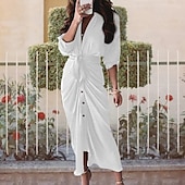 preiswerte Kleider für die Arbeit-Damen kleid lang blusenkleid Casual kleid Sommerkleid Stilvoll Brautkleider schlicht Urlaub Täglich Verabredung Regular Fit Farbblock Langarm Kargen Weiß Gelb Himmelblau Khaki Sommer Frühling
