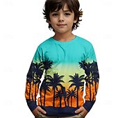 billiga Pojkens 3D Vision &amp; Geometri-Pojkar 3D Grafisk Kokosnötsträd T-shirt Långärmad Sommar Vår Mode Grundläggande Barn 4-12 år Rund hals Utomhus Ledigt Dagligen Normal
