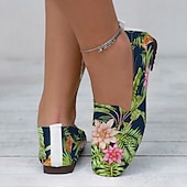abordables Sandalias planas de mujer-Zapatos sin cordones con estampado floral tropical para mujer: zapatos casuales livianos y transpirables para atuendos de verano y vacaciones
