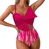 abordables Maillots une pièce et tankinis-Femme Tankini Maillot De Bain Deux Pièces V Profond Bretelles Croisées Maillots de Bain Floral Maillots de Bain Jaune foncé Noir / Blanc Respirable Séchage rapide Poids Léger Sans Manches - Natation