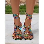 cheap Vacation Sandals-Women&#039;s Rainbow Strappy Flat Sandals with Butterfly Decorations – Eye-Catching and Comfortable for Summer, Beach and Festival Wear