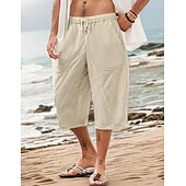 baratos Feriado-Homens Calção Shorts de linho Shorts de verão Shorts de praia Calças Capri Bolsos Com Cordão Cintura elástica Tecido Conforto Respirável Comprimento da panturrilha Ao ar livre Diário Praia Havaiana