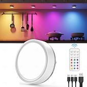 お買い得  パックライト-USB 充電式 RGB パック ライト - リモコン付き 1600mAh 充電式バッテリー駆動キャビネット ライト、キャビネット、ワードローブ用マグネット式 LED タップ ライト、屋内用 1 個