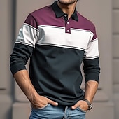 preiswerte Rugby-Polo für Herren-Herren Streifen Rugby-Poloshirt Langarm Polo-Shirts Hemden mit Kragen Lässig Outdoor Athleisure 3D-Druck Frühling Herbst Winter Rote Blau Purpur