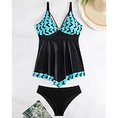 abordables Maillots une pièce et tankinis-Femme Tankini Maillot De Bain Deux Pièces Col en V Maillots de Bain Maillots de Bain Noir / Blanc Blanche Respirable Séchage rapide Poids Léger Sans Manches - Natation Surf Plage Eté Printemps Grande