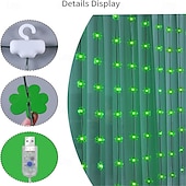 abordables Guirlandes lumineuses à piles-Rideau lumineux à LED en forme de trèfle pour la Saint-Patrick - Guirlande lumineuse en fil de cuir 100 LED/300 LED avec télécommande, éclairage décoratif USB pour fêtes de festival, salon et