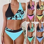 Недорогие Серфинг Танкини и Бикини-Жен. Танкини Купальник из двух частей Открытая спина Купальники Цветочный принт Купальники Желтый Розовый Дышащий Быстровысыхающий Легкость Без рукавов - Плавание Серфинг Пляж  Лето Весна