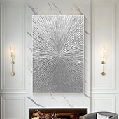 economico Quadri natura morta-raggi d&#039;argento astratto spesso dipinto a olio originale dipinto a parete soggiorno arte verticale pittura minimalista argento su tela
