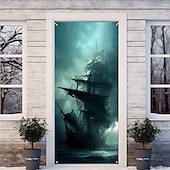 billige Dørdeksler-piratskip dørdekorasjoner dørdeksler dørteppe dørgardindekorasjon bakteppe innendørs/utendørs dørbanner for inngangsdør gårdshus