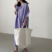 cheap Dresses-Women&#039;s Long Dress Maxi Dress Linen-Inspired Dresses Casual Dress Stylish Ethnic Casual Vacation Daily Date Regular Fit Plain Half Sleeve V Neck Purple Summer Spring