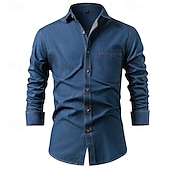economico camicia da uomo con bottoni-Per uomo Camicia Camicia estiva Maglietta informale Camicia da spiaggia Camicia con bottoni Nero Blu Blu scuro Azzurro Manica lunga Liscio Bavero Da mare Hawaiano Tasche Abbigliamento Di tendenza