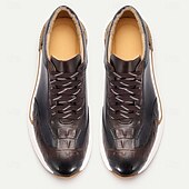 halpa Premium-nahkaiset tennarit-miesten ensiluokkaiset lehmännahkaiset lenkkarit - krokotiilikuvioiset nauhalliset vapaa-ajan kengät pehmustetulla pohjalla jokapäiväiseen käyttöön ja ulkoiluun