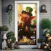 cheap Saint Patrick's Day-Saint Patrick's Day Door Decorations Door Covers Shamrocks Gnome Door Tapestry Door Curtain Decoration Backdrop Indoor/Outdoor Door Banner for Front Door Farmhouse