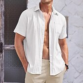 economico camicie casual da uomo-Per uomo Camicia Camicia estiva Maglietta informale Camicia con bottoni Bianco Blu Manica corta Liscio Colletto Da mare Giornaliero Abbigliamento Di tendenza Informale Comodo
