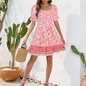preiswerte Ausgefallene Kleider-Damen Minikleid Casual kleid Sommerkleid Boho-Kleid Elegant Stilvoll Laternenärmel Urlaub Täglich Verabredung Regular Fit Blumen Kurzarm Quadratischer Ausschnitt Schwarz Rosa Blau Sommer