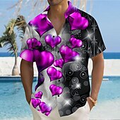 preiswerte Bedruckte Herrenhemden-Valentinstag Herren Herz Liebe Farbverlauf Hemd Knopfhemd Kurzarm Modisch lässig Urlaub Geschenk Festtage Sommer Herbst Umlegekragen 3D-Druck Violett Dunkelrot Blau 1# Rote Helles Schwarz