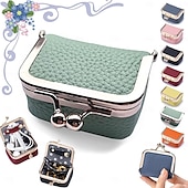 cheap Jewelry &amp; Cosmetic Storage-Genuine Leather Mini Jewelry Box, Portable Vintage-inspired Genuine Leather Coin Purse Jewelry Case with Kiss Lock, Mini Travel Ring Box for Women for Earring/Ring/Necklace/Bracelet