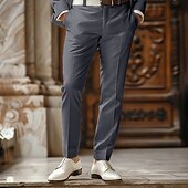 cheap Slim-Men&#039;s Dress Pants Trousers Suit Pants Pocket Plain Comfort Soft Full Length Formal Wedding Party Elegant Fashion Black Dark Red