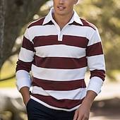 voordelige Rugbypolo voor heren-Voor heren Gestreept Rugby Poloshirts Lange mouw Poloshirt Kraag Zakelijk informeel Formeel Buiten Dagelijks gebruik Knop 3D-afdrukken Lente Herfst Winter Rood Int Blauw Groen