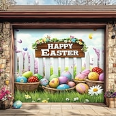 billige Garasje- og dørbanner-Utendørs Garasje Dør Dekorasjon Banner Kanin Egg Stor Bakgrunnsdekorasjon Utendørs Garasje Dør Hjemmevegg Dekorasjoner Arrangement Fest Parade