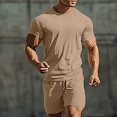 olcso Férfi Basic Tees szettek-Férfi 2 darab Póló öltönyök Tracksuit Teniszing Rövid ujjú Rövid nadrág Terített nyak Nyár Színes Testedző Alkalmi 2 db Vakáció Hétköznapi viselet Sportruházat Fekete Fehér Zöld Férfi felső póló