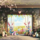 billige Garasje- og dørbanner-Utendørs Garasje Dør Dekorasjon Banner Kanin Egg Stor Bakgrunnsdekorasjon Utendørs Garasje Dør Hjemmevegg Dekorasjoner Arrangement Fest Parade
