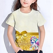 abordables Humour ludique 3D de la fille-Girls' 3D Graphic Unicorn T shirt Tee Short Sleeve Summer Spring Fashion Basic Kids 4-12 Years Crew Neck Outdoor Casual Daily Regular Fit