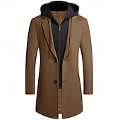 billiga Trenchcoat för män-Herr Vinterkappa Yllekappa Rock Trenchcoat Utomhus Dagliga kläder Höst vinter Polyester Vindtät jacka Ytterkläder Kläder Mode Streetwear Slät Huva Enkelknäppt med Ett Knapphål