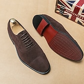 abordables Formal-Zapatos oxford de gamuza marrón para hombre: zapatos de vestir clásicos con cordones para ocasiones formales y de negocios, calzado cómodo y elegante