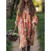 billiga Etnisk Boho Klänning-kvinnors boho klänning blommig v-ringad maxi klänning vintage klänning tryck klänning mode modern sommar våren