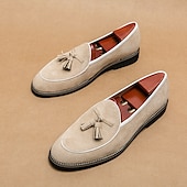 Χαμηλού Κόστους Ημιεπίσημο-ανδρικά σουέτ loafers με λεπτομέρεια φούντας – κομψά casual slip-on παπούτσια με λευκές σωληνώσεις, άνετα παπούτσια για καθημερινή χρήση και ημιεπίσημες εκδηλώσεις