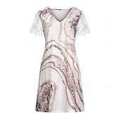 billige Skriv ut blomsterkjoler-Dame Normal EU / USA størrelse Midikjole Langermet Boho-kjole Solkjole Elegant kjole Elegant Bohem Tropisk Blondearm Fest Daglig Stevnemøte Løstsittende Blomstret Marmortrykk Kortermet V-hals Lys