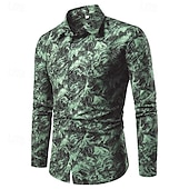 preiswerte Ethnisches Muster-Herren Blätter Hemd Langarm Designer Strand Design Täglich Ganzjährig Umlegekragen Bedruckt Weiß Rote Blau Purpur Grün