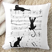 abordables style animalier-Housse de coussin décorative 1 pièce, motif chat musical, housse de coussin carrée douce pour canapé, taie d&#039;oreiller pour chambre à coucher, salon, canapé, chaise, fête, printemps, été