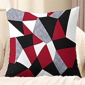 baratos estilo geométrico-Capa de almofada decorativa com padrão argyle 1 peça, capa de almofada quadrada macia, fronha para quarto, sala de estar, sofá, cadeira, preto, cinza, branco, vermelho