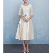 billiga Te Längd-A-linjead klänning brudmodersklänning formell elegant enkel juvelringning ankarlängd té längd satin halvlång ärm med spets rosett/rosetter blomma derby klänning tävlingsdag klänning 2025