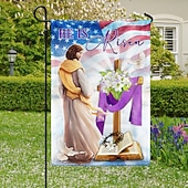 abordables Banderas de Jardín, Banner-Bandera de Jardín 12x18 Pulgadas Decoraciones al Aire Libre Bienvenida Bandera de Jardín Patio Bandera Cruz Jesús Bandera de Jardín Doble Cara Banderas al Aire Libre 1pc