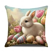 baratos Capa de almofada de férias-Capa de Almofadas Decorativas de Páscoa 1PC Coelho Ovos Macio Quadrado Capa de Almofada para Quarto Sala de Estar Sofá Cadeira