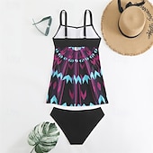 abordables Maillots une pièce et tankinis-Femme Tankini Maillot De Bain Deux Pièces Col en V Maillots de Bain Maillots de Bain Jaune Bleu Roi Respirable Séchage rapide Poids Léger Sans Manches - Natation Surf Plage Eté Printemps Grande Taille
