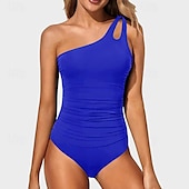 cheap One Pieces &amp; Tankinis-Women&#039;s One Piece Swimsuit One Shoulder Swimwear Solid Colored Swimwear Black Red Breathable Quick Dry Lightweight Sleeveless - Swimming Surfing Beach Summer Spring